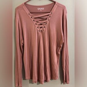 Mudd Pink Lace-Up Long Sleeve Top